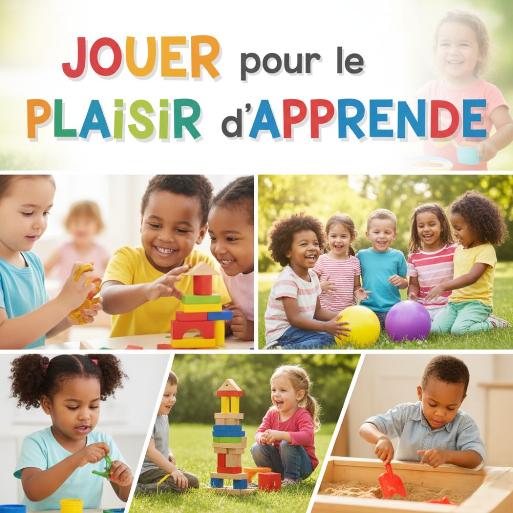 Bannière colorée de la campagne 'Jouer pour le plaisir d'apprendre' du RCPEM.